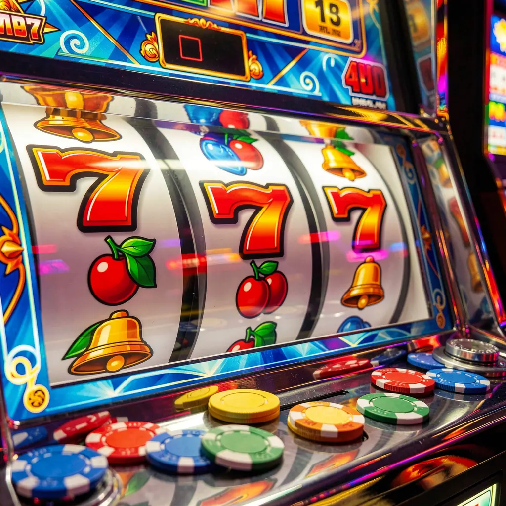 YATRI 77 – Experience thrilling slot wins made for Nepali players Close up view of a classic slot machine with triple seven symbols and flying gold coins highlighting big win excitement at YATRI 77 online casino in Nepal